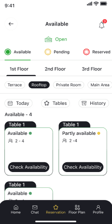 ReserveMe table availability screen