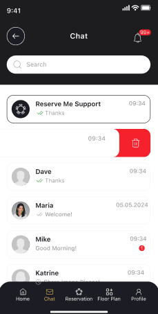 ReserveMe chat and support screen